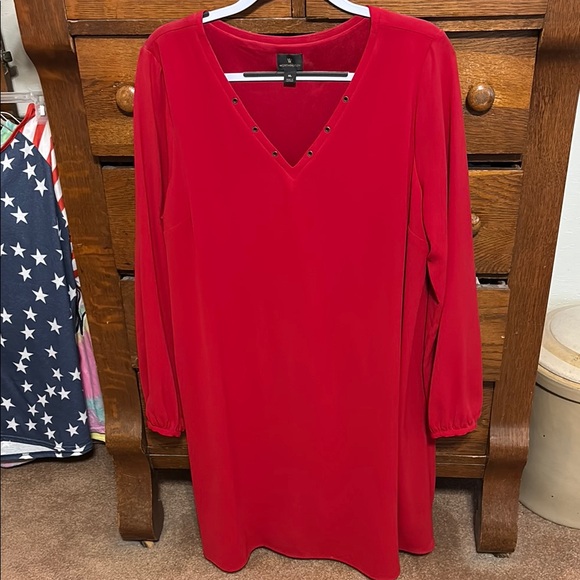 Worthington Tops - Red Boxy Tunic with V-Neckline